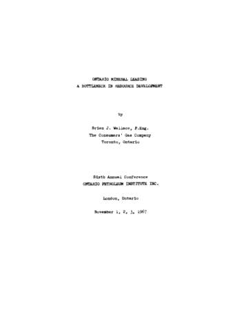 Ontario Mineral Leasing - A Bottleneck in Resource Development Page 1
