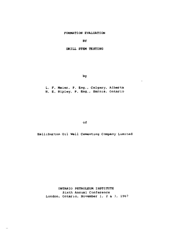 Formation Evaluation by Drill Stem Testing Page 1