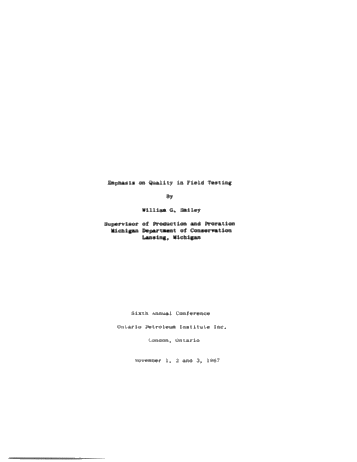 Emphasis on Quality in Well Testing Page 1
