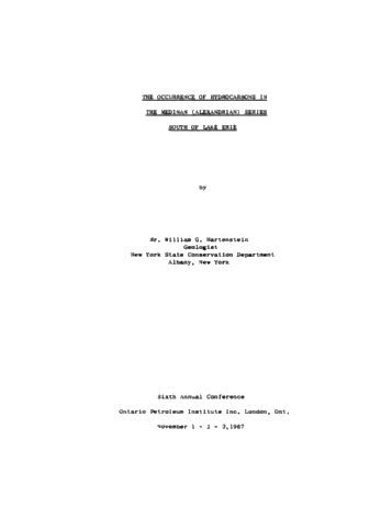 The Occurrence of Hydrocarbons in the Medinan (Alexandrian) Series South of Lake Erie Page 1