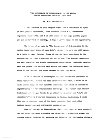 The Occurrence of Hydrocarbons in the Medinan (Alexandrian) Series South of Lake Erie Page 1