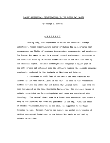 Recent Investigations in the Hudson Bay Basin Page 1