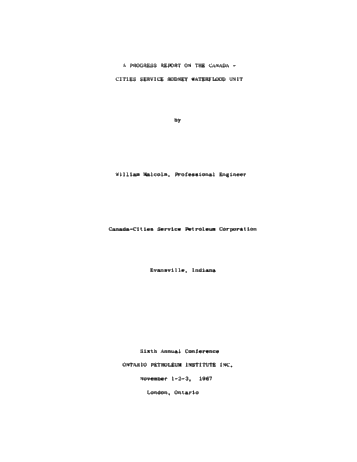 A Progress Report on the Canada-Cities Service Rodney Waterflood Unit Page 1