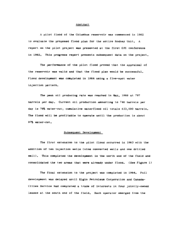 A Progress Report on the Canada-Cities Service Rodney Waterflood Unit Page 1