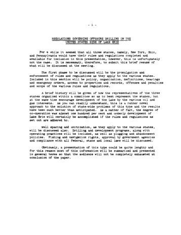 Regulations Governing Offshore Drilling on the United States Side of Lake Erie Page 1