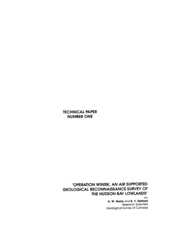 Operation Winisk, an Air Supported Geological Reconnaissance Survey of the Hudson Bay Lowlands Page 1
