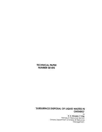 Subsurface Disposal of Liquid Wastes in Ontario Page 1