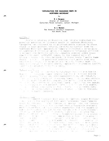 Exploration for Niagaran Reefs in Northern Michigan Page 1