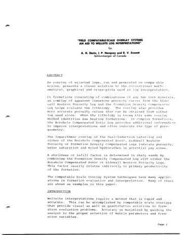 Field Compatible-Scale Overlay Systems; an Aid to Wellsite Log Interpretations Page 1