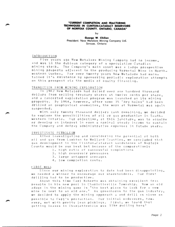 Current Completion and Fracturing Techniques in Clinton-Cataract Reservoirs of Norfolk County, Ontario Page 1