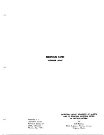 Potential Energy Resources of Alberta and its Strategic Position Within the Circular Mosaic Page 1