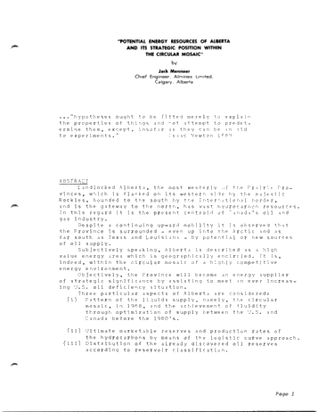 Potential Energy Resources of Alberta and its Strategic Position Within the Circular Mosaic Page 1