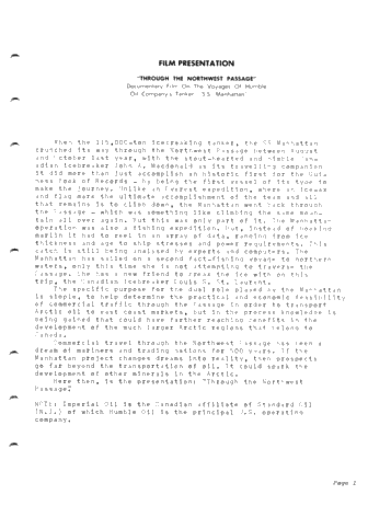 Throught the Northwest Passage - Documentary Film On The Voyages Of Humble Oil Campany's Tanker, "S.S. Manhattan" Page 1