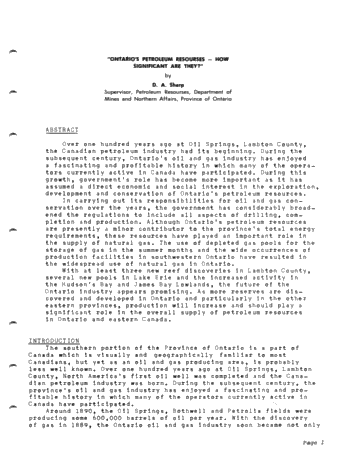 Ontario Petroleum Resources: How Significant Are They? Page 1