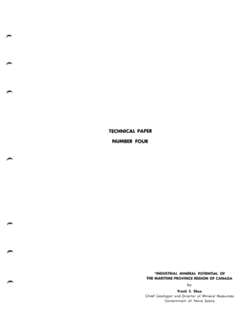 Industrial Mineral Potential in the Maritime Region of Canada Page 1