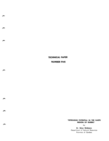 Petroleum Potential in the Gaspe Region of Quebec Page 1