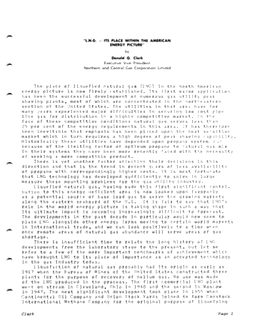 L.N.G. - Its Place Within the North American Energy Picture Page 1