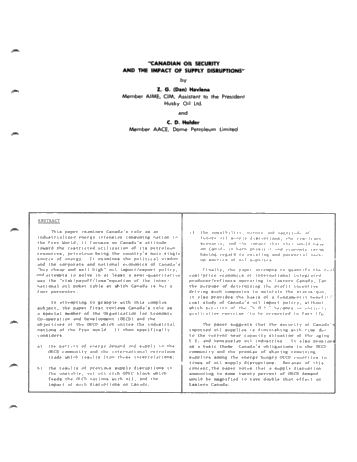 Canadian Oil Security and the Impact of Supply Disruptions Page 1
