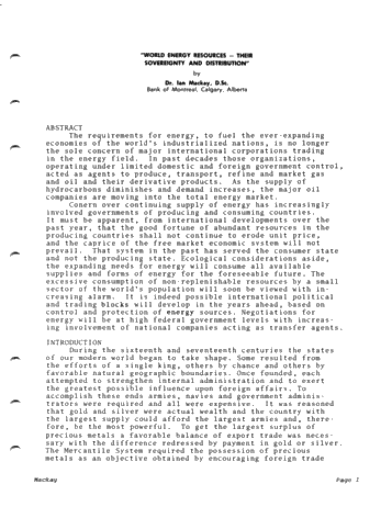 World Energy Resources - Their Sovereignty and Distribution Page 1