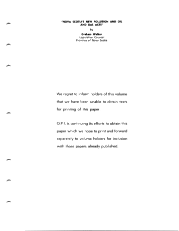Nova Scotia's New Pollution and Oil and Gas Acts Page 1