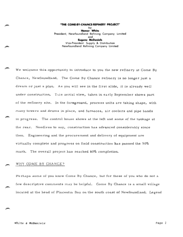 The Come-By-Chance Refinery Project Page 1