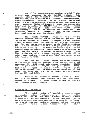 Application of Public Computer Based Information Services to Petroleum Exploration in Canada Page 7