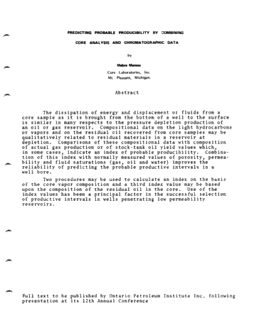 Predicting Probable Producibility by Combining Core Analysis and Chromatographic Data Page 1