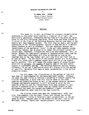 Geology (Silurian) of Lake Erie Page 1