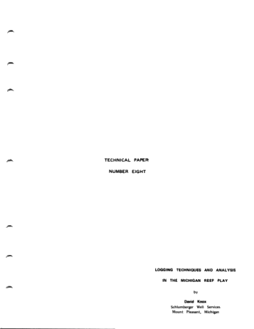 Logging Techniques and Analysis in the Michigan Reef Play Page 1