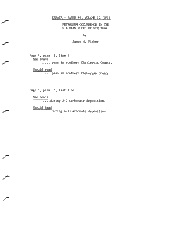 Petroleum Occurrence in the Silurian Reefs on Michigan Page 11