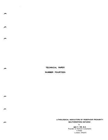 Lithological Indicators of Reservoir Reservoir Proximity Southwestern Ontario Page 1