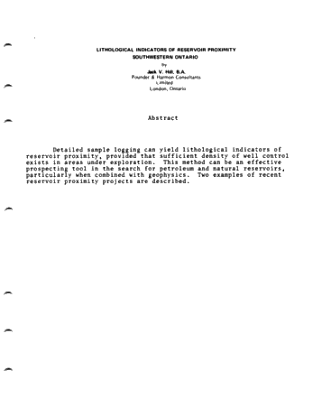 Lithological Indicators of Reservoir Reservoir Proximity Southwestern Ontario Page 1