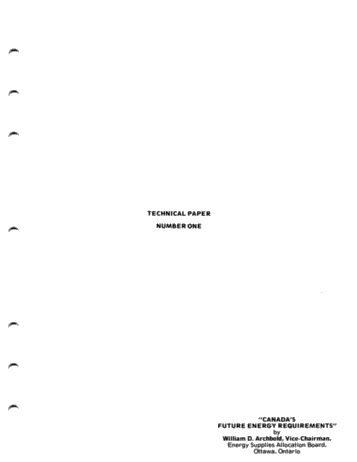 Canada's Future Energy Requirements Page 1