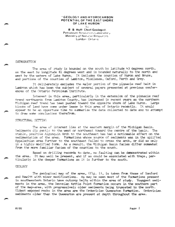 Geology & Hydrocarbon Potential of the East Shore of Lake Huron Page 1