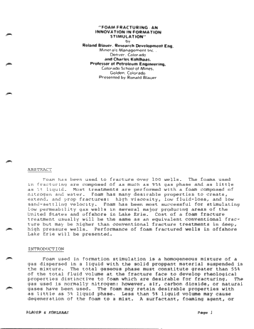 Foam Fracturing - an Innovation in Formation Stimulation Page 1