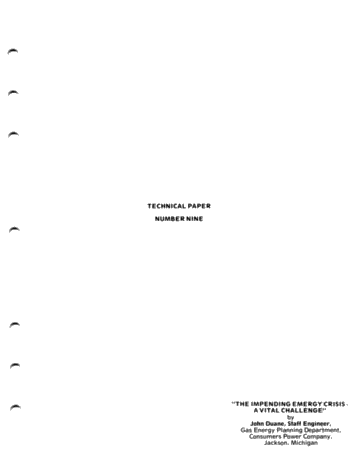 The Impending Energy Crisis: A Vital Challenge Page 1