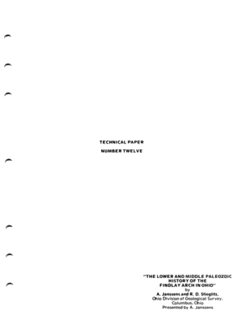 The Lower and Middle Paleozoic History of the Findlay Arch in Ohio Page 1