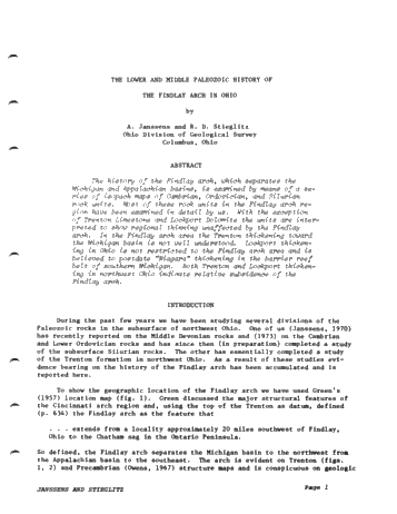 The Lower and Middle Paleozoic History of the Findlay Arch in Ohio Page 1