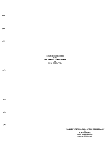 Luncheon Address - Canada's Petroleum - at the Crossroads Page 1