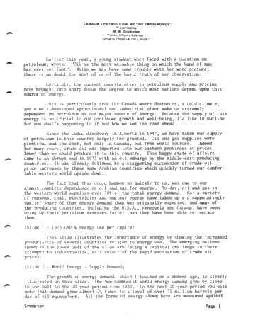 Luncheon Address - Canada's Petroleum - at the Crossroads Page 1