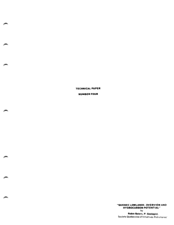 Quebec Lowlands - Overview and Hydrocarbon Potential Page 1