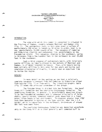 Quebec Lowlands - Overview and Hydrocarbon Potential Page 1