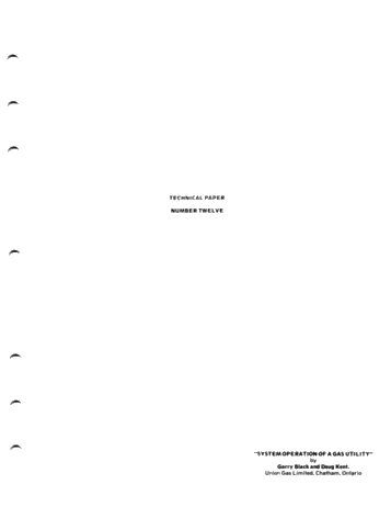 System Operation of a Gas Utility (Co-Author: Doug Kent) (No paper, No abstract) Page 1