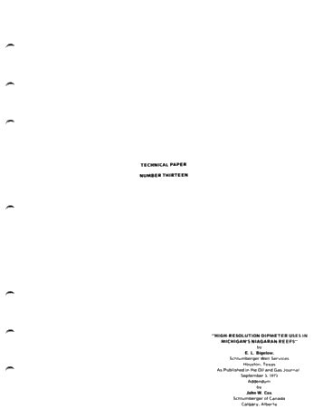 High-Resolution Dipmeter Uses in Michigan's Niagaran Reefs (Co- Author: John W. Cox) Page 1