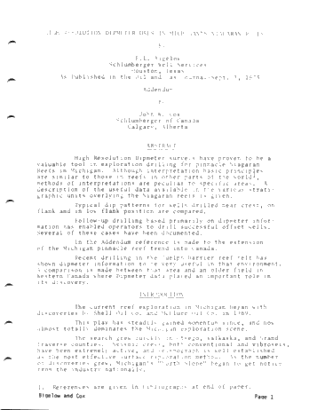 High-Resolution Dipmeter Uses in Michigan's Niagaran Reefs (Co- Author: John W. Cox) Page 1