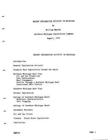 Recent Exploration Activity in Michigan Page 1