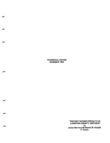 Recent Seismic Results in Lambton County, Ontario Page 1