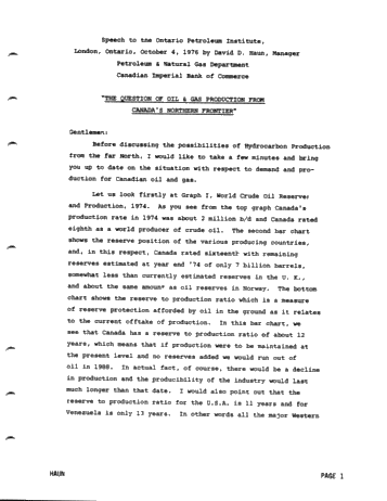 The Question of Oil and Gas Production From Canada's Northern Frontier Page 1