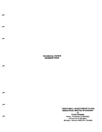 Deep-Well Injection of Fluid, Industrial Wastes in Canada Page 1