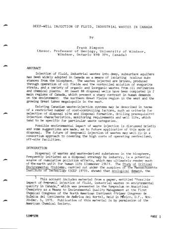Deep-Well Injection of Fluid, Industrial Wastes in Canada Page 1